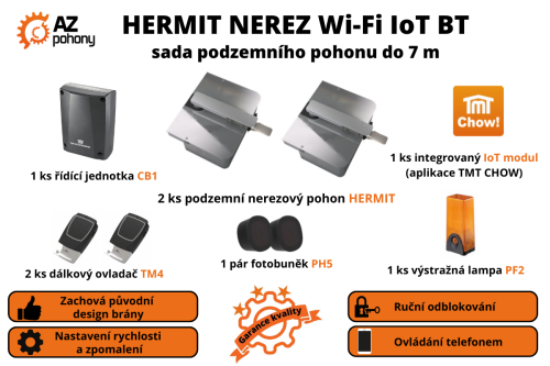 Hermit NEREZ Wi-Fi IoT BT - sada podzemních pohonů pro křídlovou bránu do 7 m a 700 kg